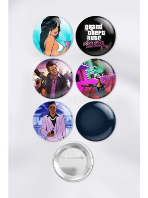 Zipzap Gta Vice City Video Oyun Bilgisayar Oyunu Çanta Süsü Rozet Iğneli Buton Rozet Seti (6 Adet)
