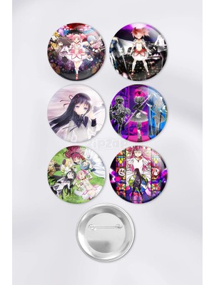 Zipzap Puella Magi Madoka Magica Çanta Süsü Rozet Iğneli Buton Rozet Seti (6 Adet)