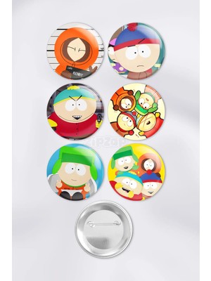 Zipzap South Park Anime Animasyon Çanta Süsü Rozet Iğneli Buton Rozet Seti (6 Adet)
