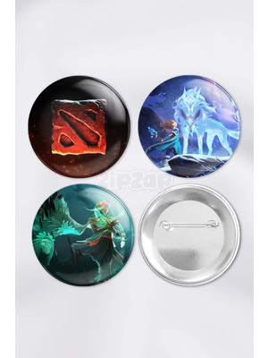 Zipzap Dota 2 Video Oyun Çanta Süsü Iğneli Buton Rozet Seti (3 Adet)