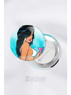 Zipzap Gta Vice City Video Oyun Bilgisayar Oyunu Çanta Süsü Rozet Iğneli Buton Rozet Seti (1 Adet)
