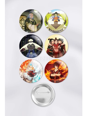 Zipzap Avatar Atla Son Hava Bükücü Anime Animasyon Çanta Süsü Rozet Iğneli Buton Rozet Seti (6 Adet)
