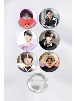 Zipzap Bts Çanta Süsü Rozet Iğneli Buton Rozet Seti (6 Adet) V Jungkook Jimin Suga Jin J-Hope