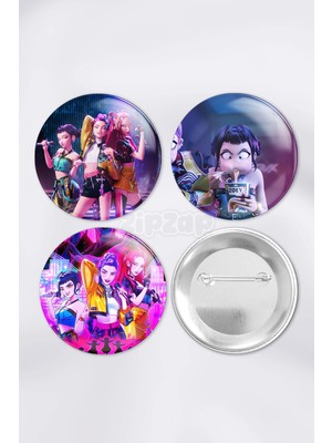 Zipzap Kpop Demon Hunters K-Pop Çanta Süsü Rozet Iğneli Buton Rozet Seti (3 Adet)