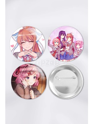 Zipzap Ddlc Doki Doki Literature Club Video Oyun Çanta Süsü Rozet Iğneli Buton Rozet Seti (3 Adet)