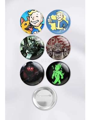 Zipzap Fallout Video Oyun Bilgisayar Oyunu Çanta Süsü Rozet Iğneli Buton Rozet Seti (6 Adet)