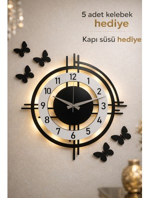 Empressco Işıklı Ahşap Duvar Saati, Modern Dekoratif Tasarım, 48 cm