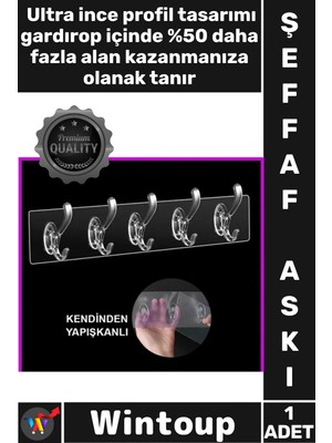 Wintoup #askı Lüks Gardırop Düzenleyici Şık Görünümlü Kaymaz Kıyafet Küçük Eşya Dayanıklı 5'li Şeffaf Askı