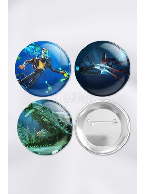 Zipzap Subnautica Video Oyun Çanta Süsü Iğneli Buton Rozet Seti (3 Adet)