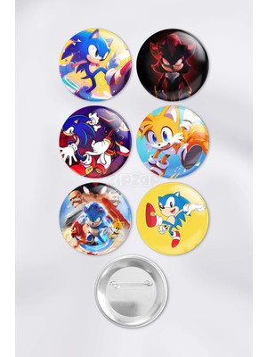 Zipzap Sonic Video Oyun Çanta Süsü Iğneli Buton Rozet Seti (6 Adet)