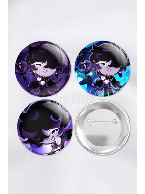 Zipzap Cookie Black Saphire Cookie Çanta Süsü Rozet Iğneli Buton Rozet Seti (3 Adet)