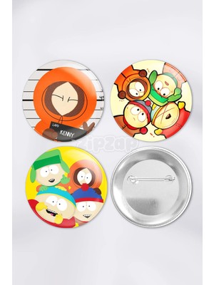 Zipzap South Park Anime Animasyon Çanta Süsü Rozet Iğneli Buton Rozet Seti (3 Adet)