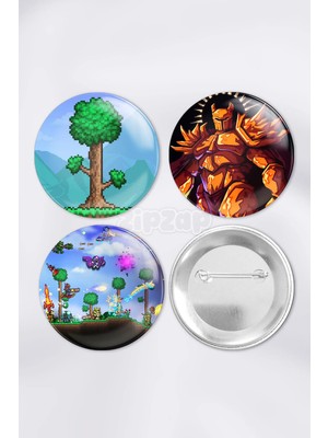 Zipzap Terraria Video Oyun Çanta Süsü Iğneli Buton Rozet Seti (3 Adet)
