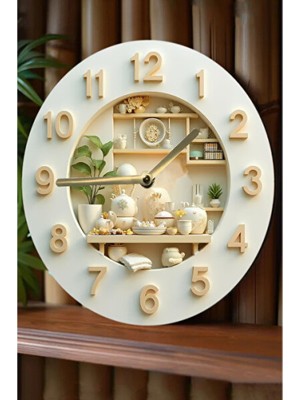 Empressco Şık Mutfak Temalı Mdf Duvar Saati, 33 Cm, Modern ve Şirin Tasarım