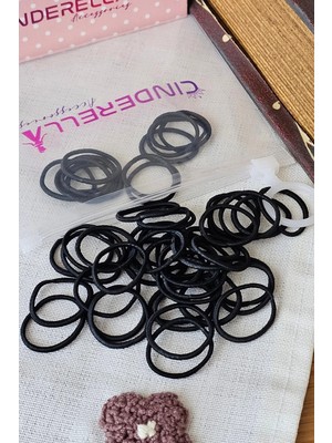 Cinderella 100'LÜ Çantalı Acıtmaz Kız Bebek Siyah Lastik Toka Seti 2cm - Dayanıklı Lastikli Çocuk Saç Tokası