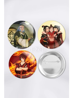 Zipzap Avatar Atla Son Hava Bükücü Anime Animasyon Çanta Süsü Rozet Iğneli Buton Rozet Seti (3 Adet)