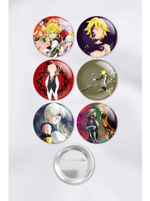 Zipzap The Seven Deadly Sins Nanatsu No Taizai Çanta Süsü Rozet Iğneli Buton Rozet Seti (6 Adet)
