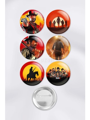 Zipzap Red Dead Redemption 2 Video Oyun Çanta Süsü Iğneli Buton Rozet Seti (6 Adet)