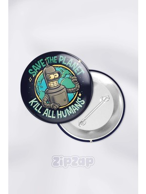 Zipzap Futurama Bender Anime Animasyon Çanta Süsü Rozet Iğneli Buton Rozet Seti (1 Adet)