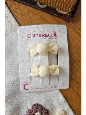 Cinderella Şeker Bayramı Konsepti Kız Bebek Pens Toka Seti 4cm Krem - Acıtmayan Astarlı Klipsli Yan Saç Tokası