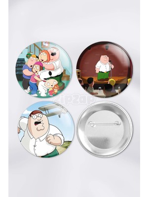 Zipzap Family Guy Çanta Süsü Rozet Iğneli Buton Rozet Seti (3 Adet)