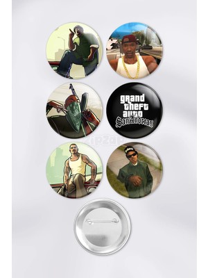 Zipzap Gta San Andreas Video Oyun Bilgisayar Oyunu Çanta Süsü Rozet Iğneli Buton Rozet Seti (6 Adet)