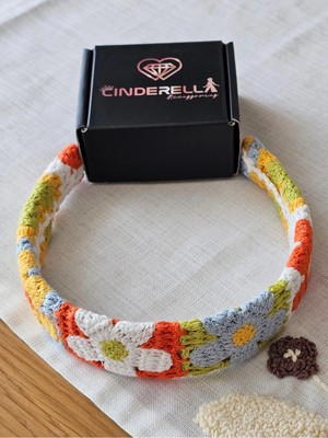 Cinderella Papatya Motifli El Örgüsü Bohem Kadın Taç - Hediyelik Vintage Esnek Yazlık Deniz Plaj Saç Bandı Toka
