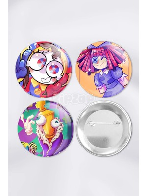 Zipzap Tadc The Amazing Digital Circus Anime Animasyon Çanta Süsü Rozet Iğneli Buton Rozet Seti (3 Adet)