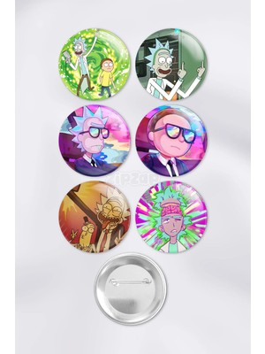 Zipzap Rick And Morty Anime Animasyon Çanta Süsü Rozet Iğneli Buton Rozet Seti (6 Adet)