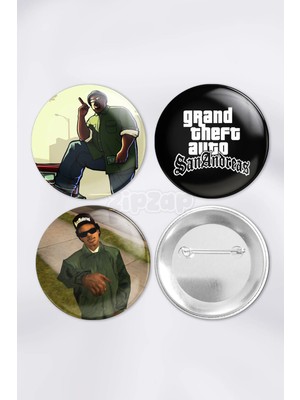 Zipzap Gta San Andreas Video Oyun Bilgisayar Oyunu Çanta Süsü Rozet Iğneli Buton Rozet Seti (3 Adet)