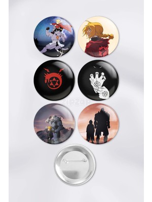 Zipzap Fullmetal Alchemist Brotherhood Çanta Süsü Rozet Iğneli Buton Rozet Seti (6 Adet)
