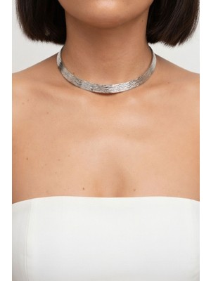 Bacc Silver Dövme Desenli Tasma Choker Kolye