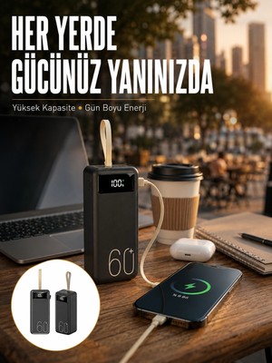 Sora Home Powerbank 60.000 Mah Taşınabilir Şarj Hızlı El Fenerli Dijital Göstergeli Yeni Nesil