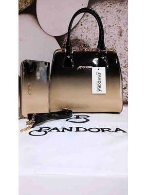 Pandora Bags Ten Geçişli Rugan Burslu Çanta ve Cüzdan Seti