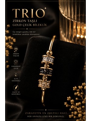 Kırkdabir Üç Renk Zirkon Taşlı Gold Bileklik