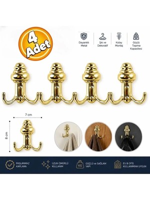 Sarı Metal Sarıklı Askı Portmanto Vestiyer Duvar Askısı Dolap Askılığı Sarı Renk (4 Adet)