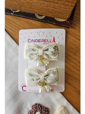 Cinderella Vintage Sedefli Incili Müge Çiçeği Sallantılı Fiyonk Toka Seti 5.5cm - Bayram Doğum Günü Saç Tokası