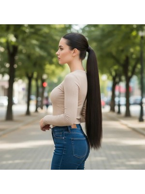 Aslanoğlu Store Lastik Tokalı At Kuyruğu Düz / Kahverengi