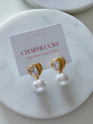 Charmlucky Kalp Taşlı Inci Küpe