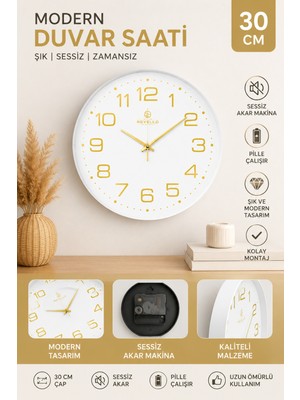 Empressco Renkli Duvar Saati Gold 30X30 Cm, Şık ve Modern Dekorasyon Parçası