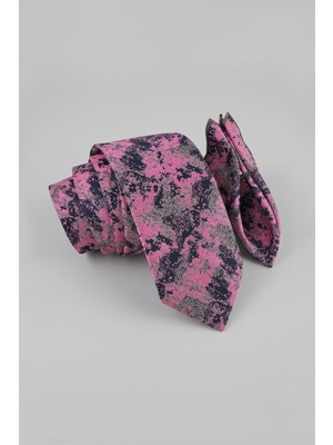 Milleniva Batik Desenli Pembe Gri Kravat & Mendil