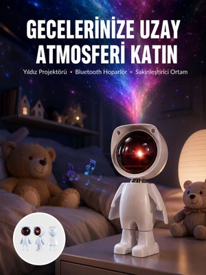 Tech Butiq 180 Derece Dönebilen Astronot Masa ve Gece Lambası Projektör Yeni Nesil