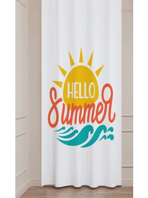 Greendecor Yaz Plaj Flamingo Palmiye Limon Karpuz Güneş Meyve Hello Summer Desenli Renkli Dijital Baskılı Fon Perde