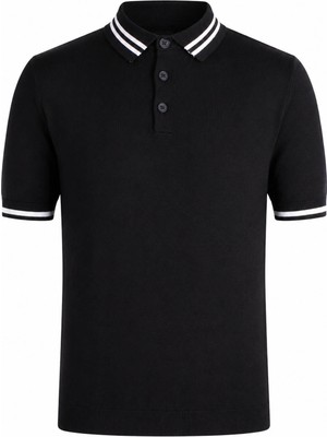 Trender Düğmeli Siyah - Beyaz Erkek Polo Yaka T-Shirt 17351
