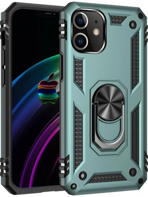 Muratech Newface Iphone 12 Kılıf Sofya Yüzüklü Silikon Kapak - Yeşil