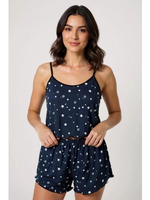 Leyna Yıldız Desenli Lacivert Şortlu Pijama Takımı
