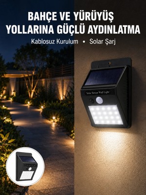 Tios Shop Krm Kablosuz Solar LED Lamba | Bahçe, Veranda, Merdiven Işığı, Otomatik Aç-Kapa Sensörlü Yen