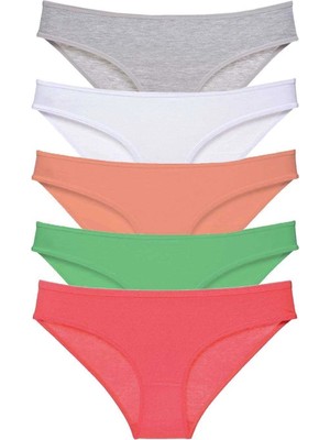 5 Adet Süper Eko Set Likralı Kadın Slip Külot Gri Beyaz Pudra Yeşil Fuşya