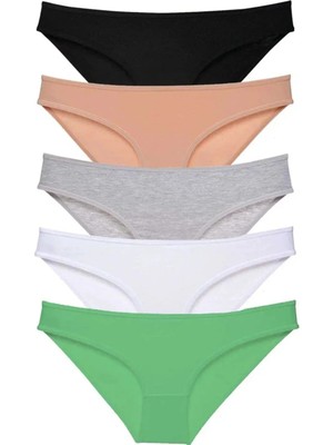 Modanı Seç 5 Adet Süper Eko Set Likralı Kadın Slip Külot Siyah Ten Gri Beyaz Yeşil