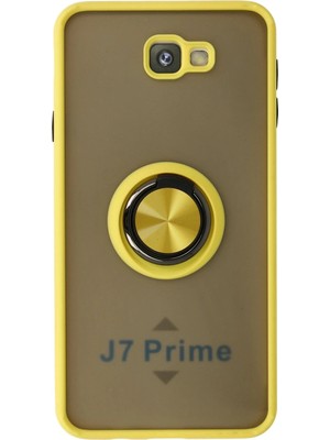 Muratech Newface  Galaxy J7 Prime Kılıf Montreal Yüzüklü Silikon Kapak - Sarı